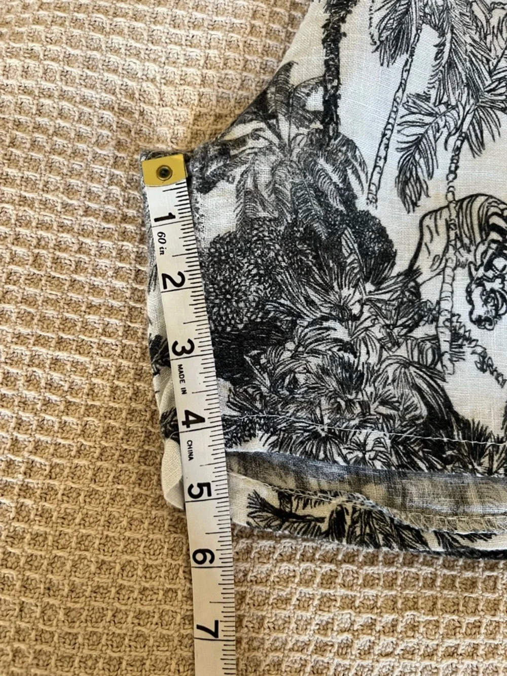 Black Palm Print Italian Linen High-Waist Shorts - Elastic waist 15” | L 16 1/2 - Picture 7 of 8
